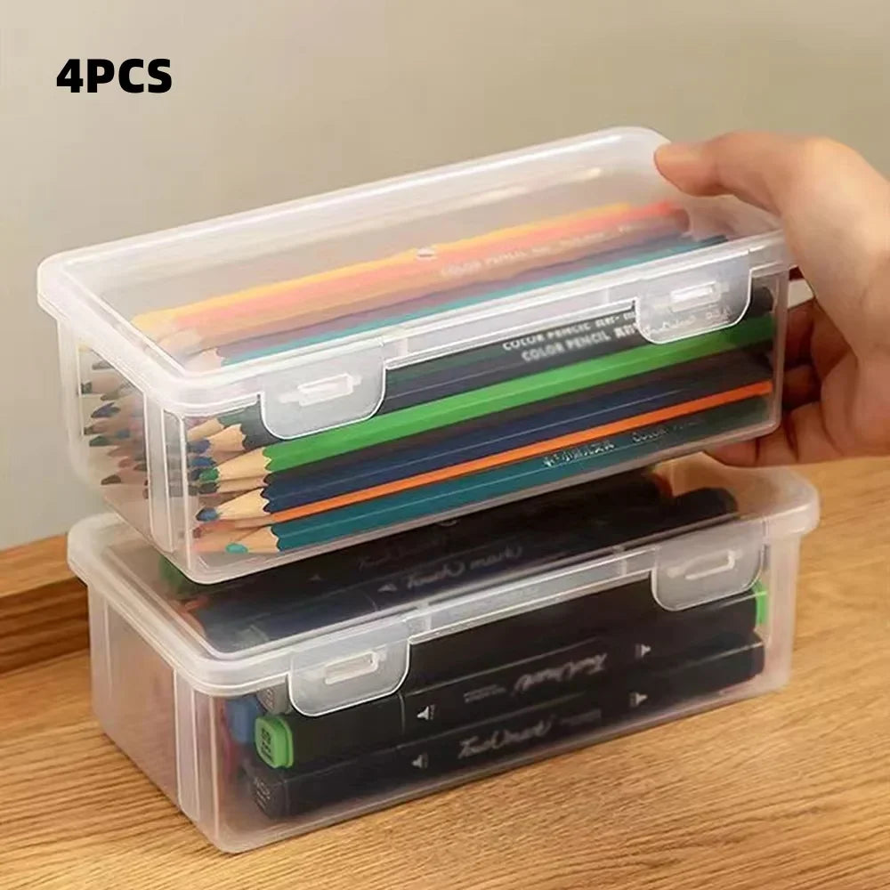 1/2/3/4pcs Plastic Translucent Pencil Case Large Capacity Pencil Boxes Portable Storage Organizer Box Student Office Supplies