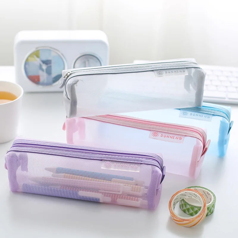Transparent Mesh Pencil Bag Student Examination Dedicated Nylon Pen Case Unisex Large Capacity Pouch School Supplies Stationery