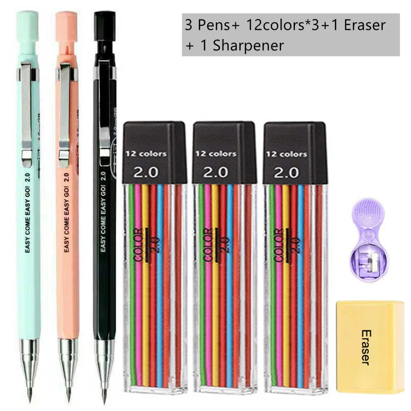Mechanical Pencil Set 2mm Carpenter Drafting HB Pencil Pen 2.0 mm For Drawing Writing Sketching Kawaii School Automatic Supplies