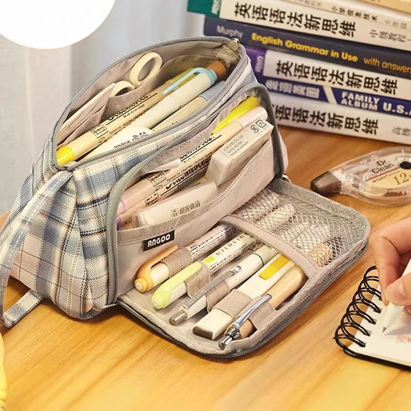Pink Pencil Bag Holder Case High Capacity Pen Pouch Denim Canvas School Office Supplies Korea Stationery Gift Box Organizer Stor