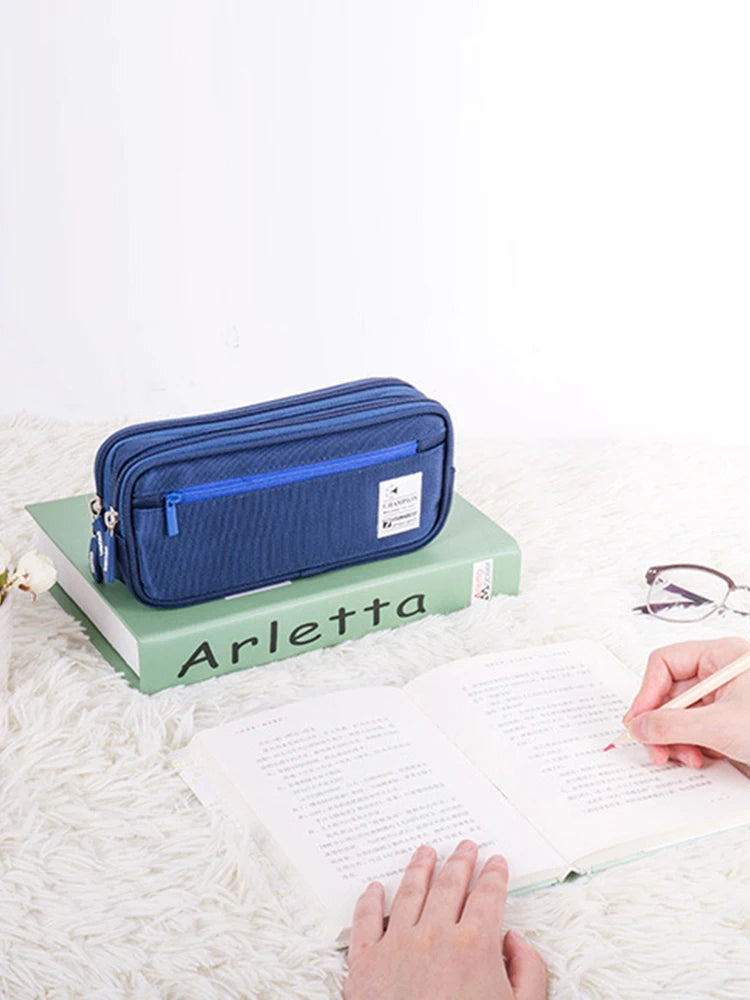 Pencil Case with 3 Compartments, Canvas Zipper Pencil Pouch, Large Pencil bag, Big Pen Case Pouch Organizer for Adults, Pencil P