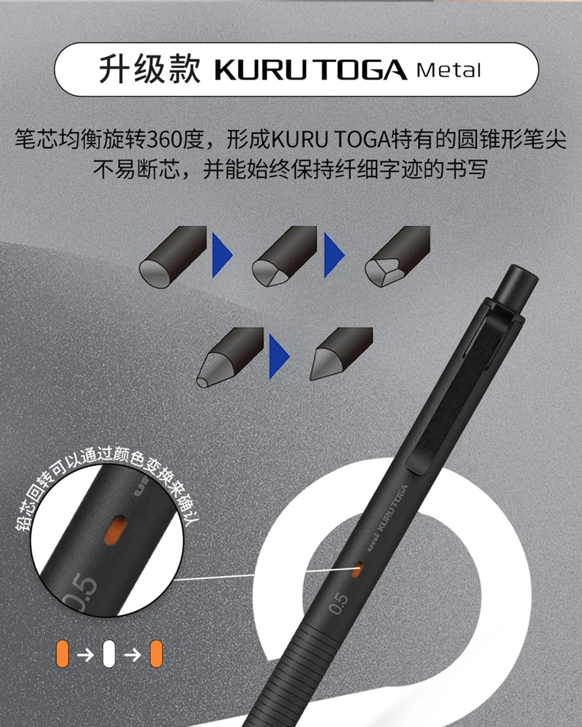 Uni Kuru Toga Metal Mechanical Pencil,M5-KW/KH Metal&Wood Barrel Premium 0.5mm Automatic Rotation Engine For Writing,DraftingPen