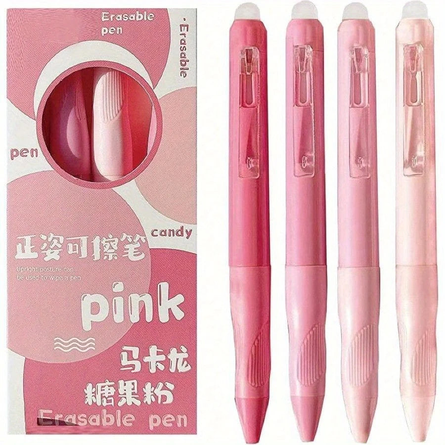 4-Pack Erasable Ballpoint Pen Set – 0.5mm Fine Point, Blue Ink, Quick-Drying & Smooth, 2 Styles for Office, School, Journaling