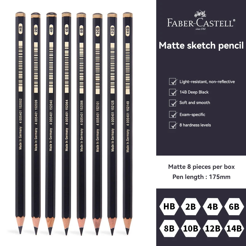 Faber-Castell Graphite Matte Pencil Set HB 2B 4B 6B 8B 10B 12B 14B Shading Writing Sketch Drawing Pencil Stationery Art Supplies