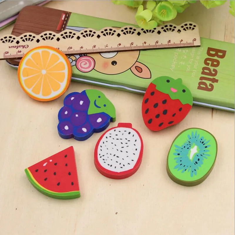 1pc/ Sweet Fruit Slice Shape Eraser Watermelon Grape Kiwi Fruit Erasers Kawaii Stationery Student Gift Office School Supply