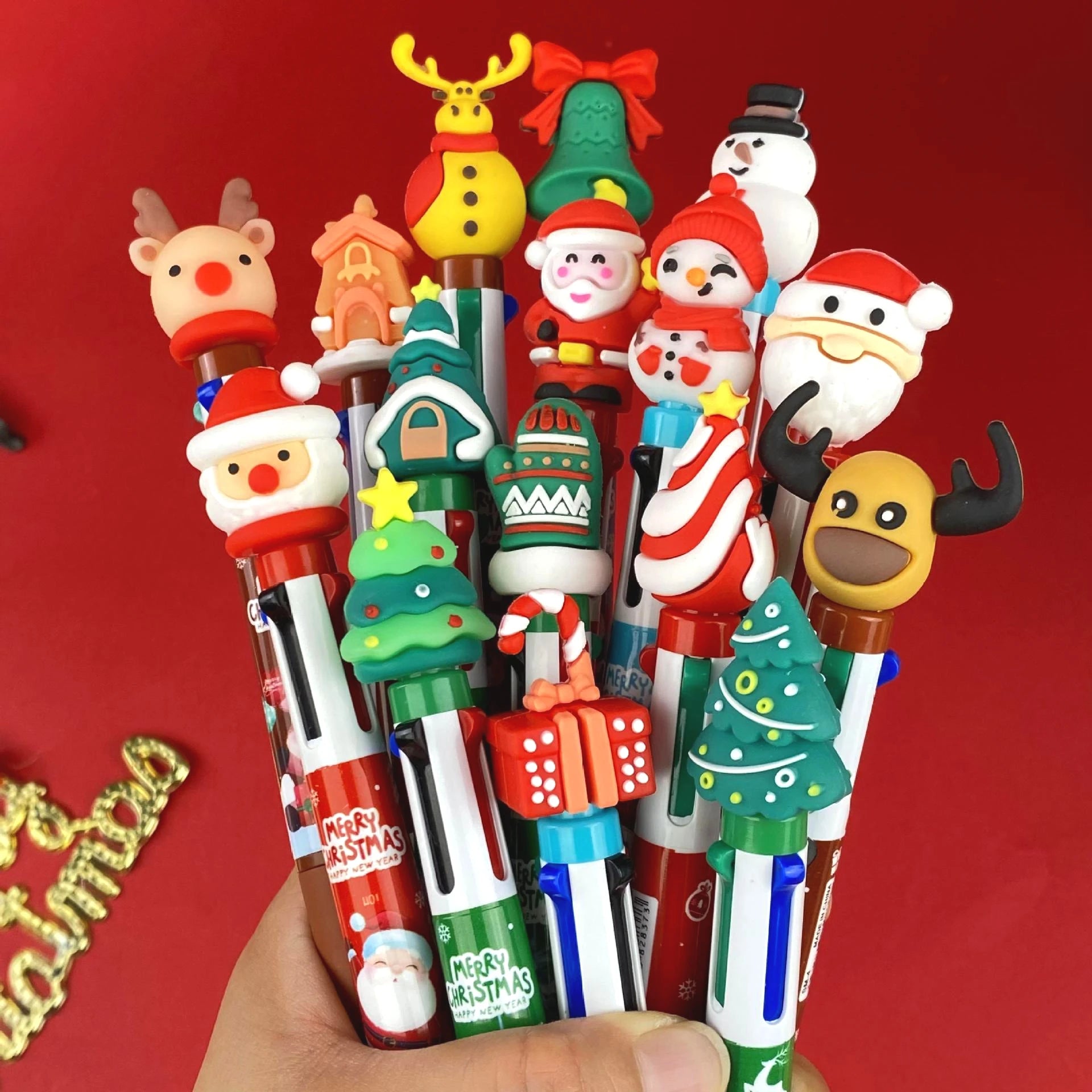 30Pcs/Lot Kawaii Christmas Series Multicolor Ballpoint Pen Cute Cartoon Santa Claus 10Color 6Color 4Color Pens School Kids Gifts