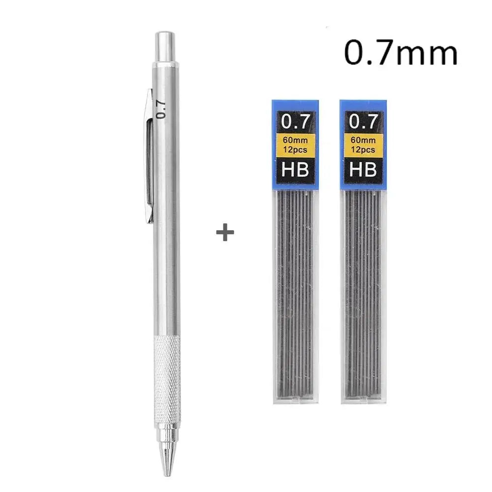 0.5/0.7/0.9/1.3/2.0mm Automatic Pencil Metal Mechanical Pencils Sets With Pencils Grip Leads Art Drawing Student Office Supplies