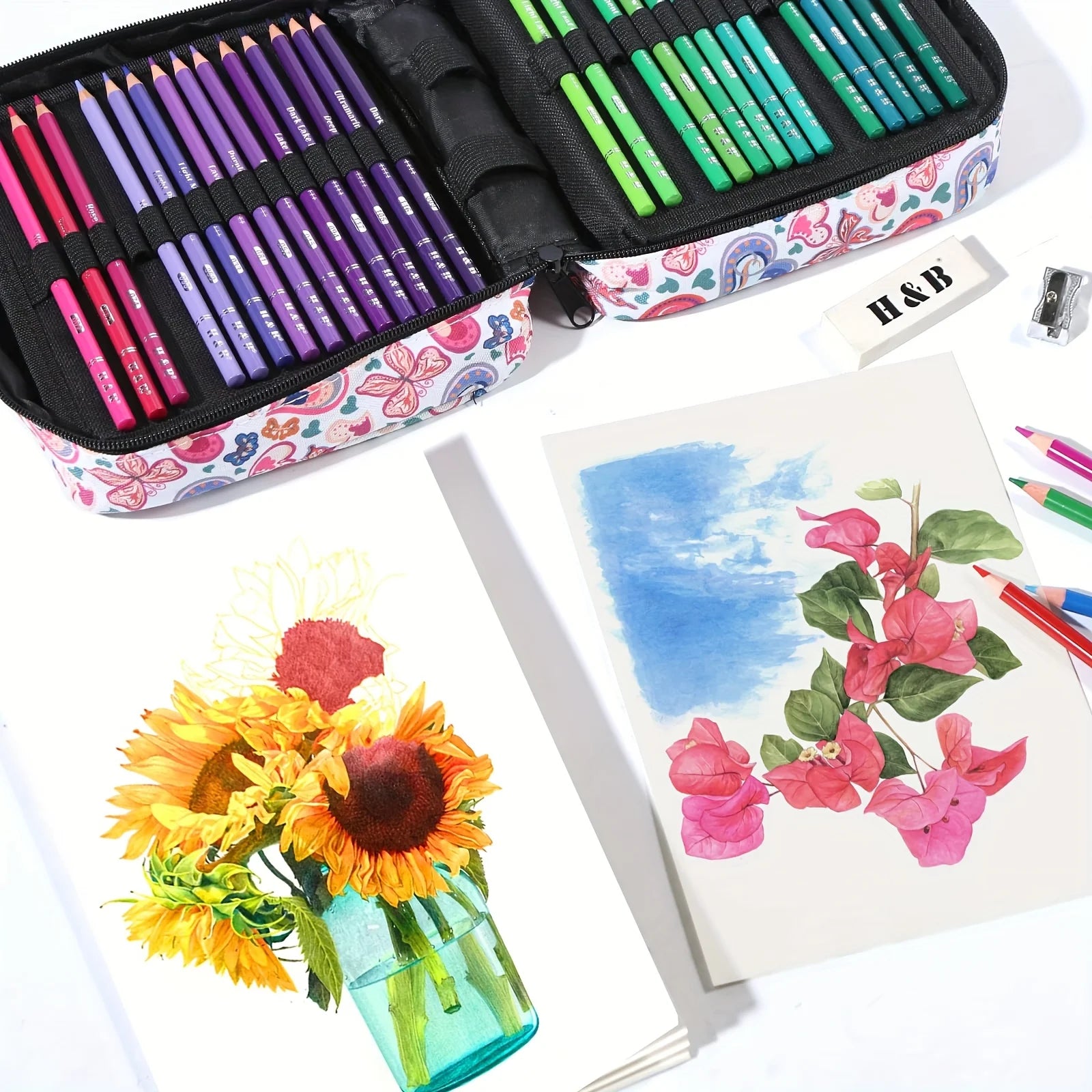 1pc Colored Pencil Case 50/72/120 Slots, Large Capacity Pen Pencil Case, Gel Pens Organizer Zipper Carrying Portable Suitable