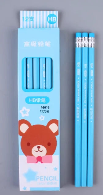 12 HB Cartoon Non-toxic Pencils with Erasers At The End for Children, Multi-color Learning Supplies for Writing and Drawing