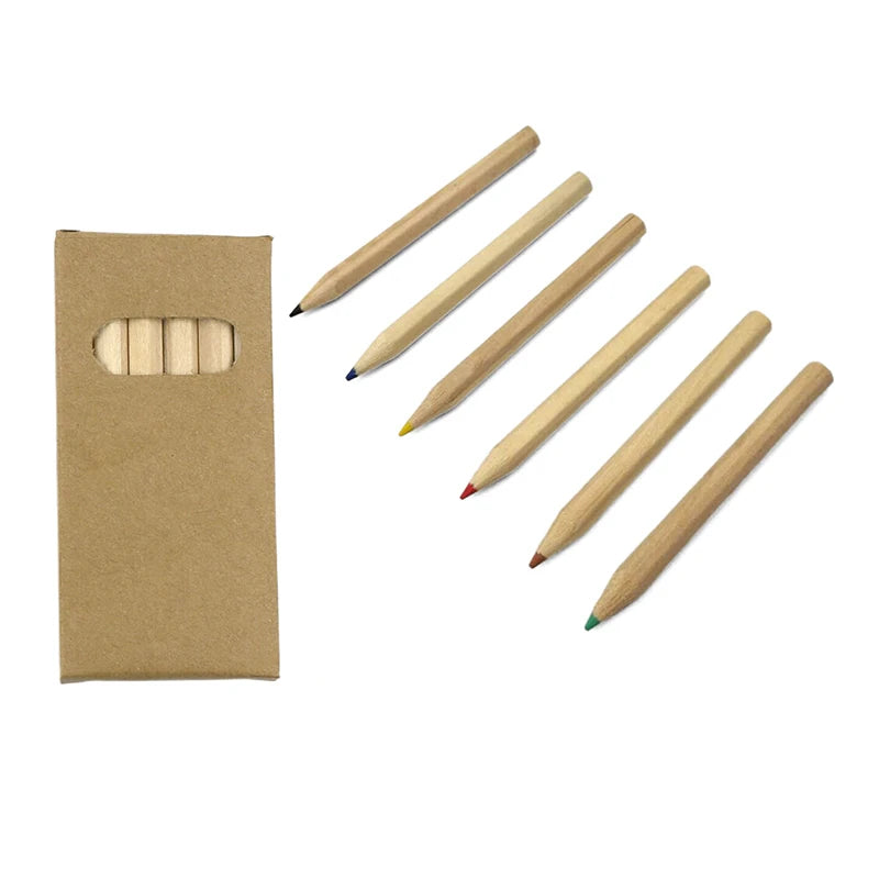 Cute 9cm Mini Drawing Colored Pencil Per Box 6Pcs Wooden Colors Pencil With Sharpener Eraser For Christmas School Party Gift