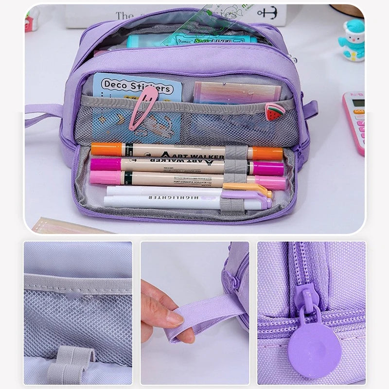 Pencil Case Large Capacity Pencil Pouch Portable 3 Layers Pen Bag Gift for Office School Back To School Stationery Storage Bags