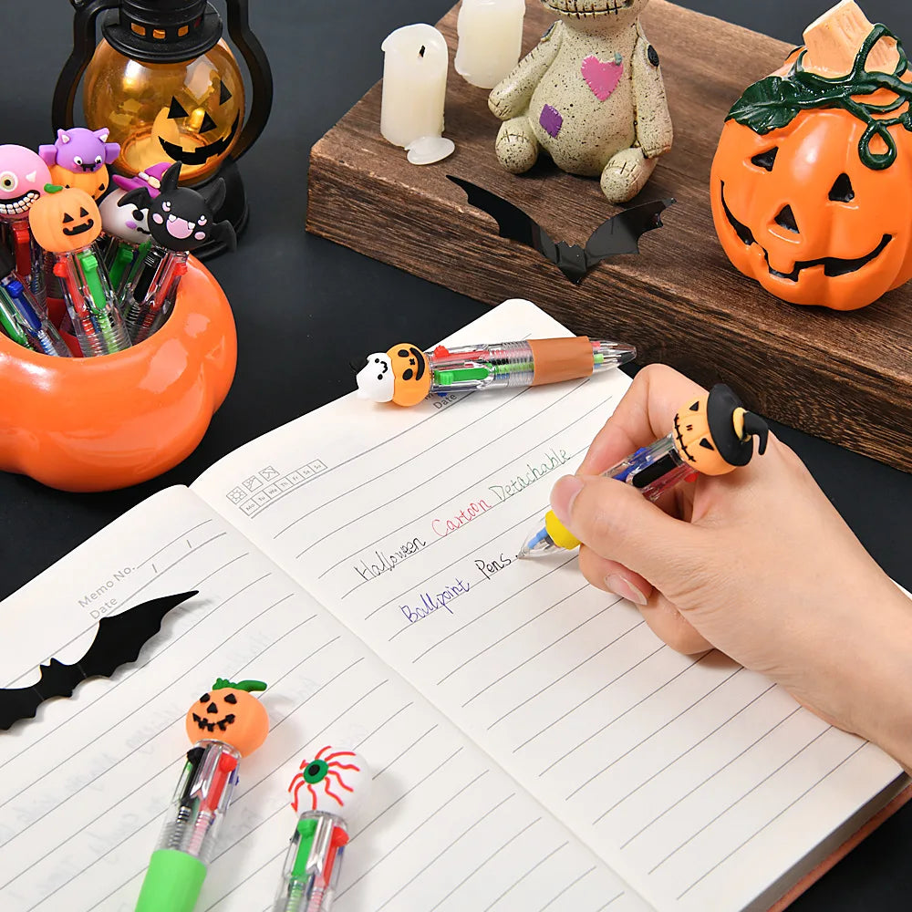 20Pcs/Lot Get 1 free Cartoon Halloween Mini Four-color Ballpoint Pen Cute Multi-color Pens Gift Kids Colorful Writing Supplies