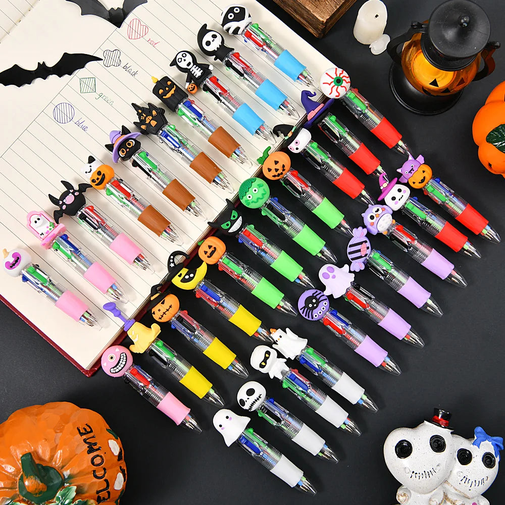 20Pcs/Lot Get 1 free Cartoon Halloween Mini Four-color Ballpoint Pen Cute Multi-color Pens Gift Kids Colorful Writing Supplies