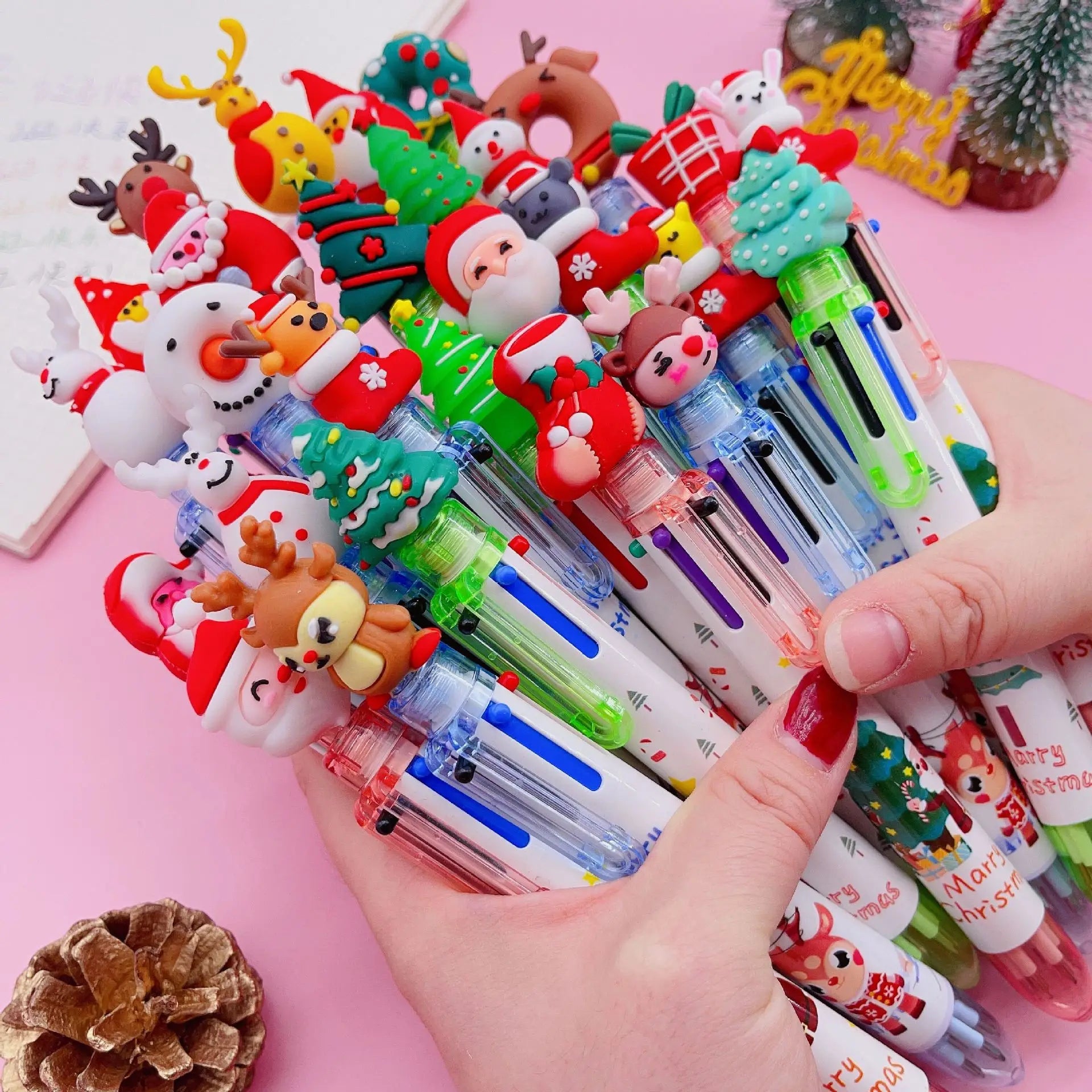 30Pcs/Lot Kawaii Christmas Series Multicolor Ballpoint Pen Cute Cartoon Santa Claus 10Color 6Color 4Color Pens School Kids Gifts