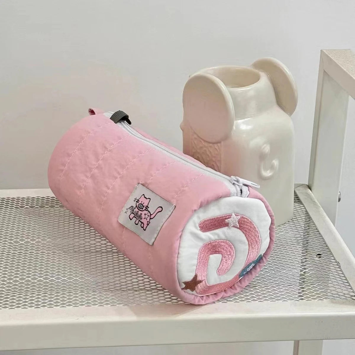 Pink Towel Roll Pencil Case Kawaii Soft Pen Storage Bag Cosmetic Pouch Cartoon Large Capacity Student Stationery School Supplies