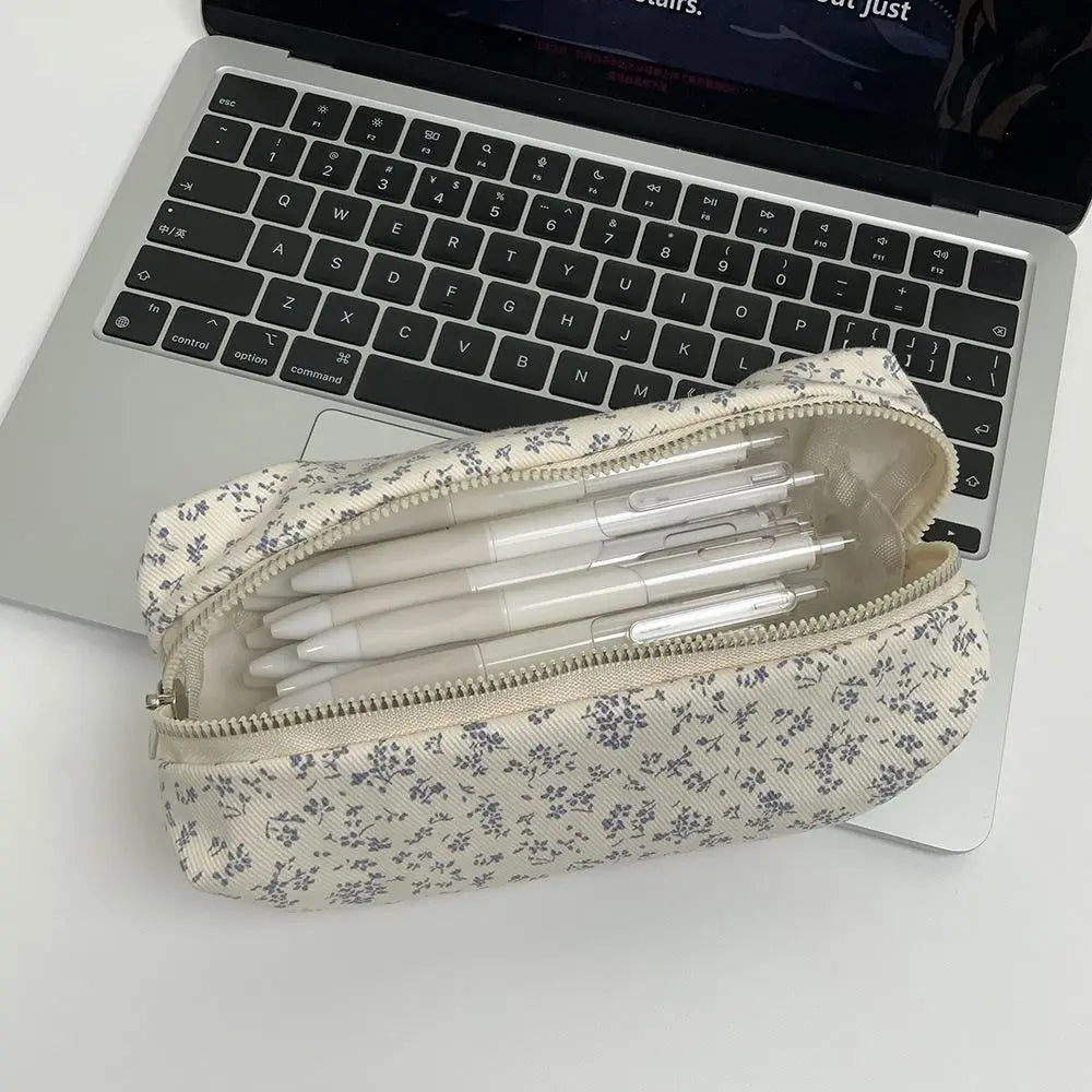 Small Fresh Floral Pen Bag Large Capacity Pencil Case Multifunctional Stationery Storage Bag Student School Organizer Supplies