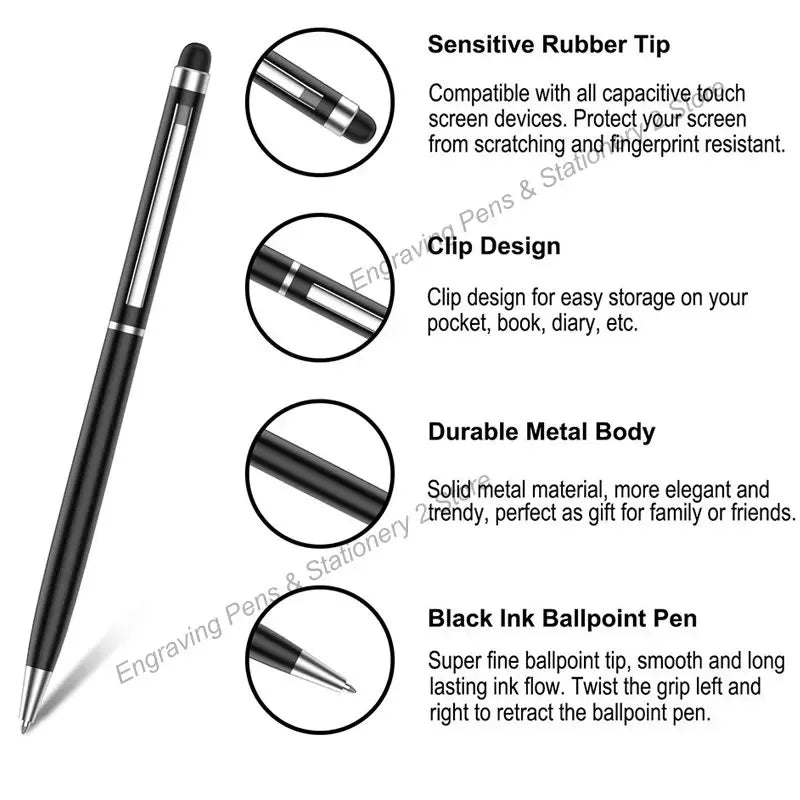 100 Pcs 13-color Metal 2-in-1 Stylus Universal Ballpoint Pen Custom Logo Office School Advertising Pen Text Engraving Wholesale