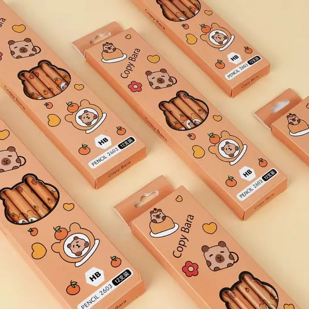12Pcs/Set Capybara Writing Pencil Cartoon HB Wood Pencil Drawing Stationery for Children Student School Supplies