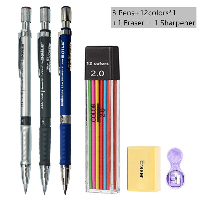 Mechanical Pencil Set 2mm Carpenter Drafting HB Pencil Pen 2.0 mm For Drawing Writing Sketching Kawaii School Automatic Supplies