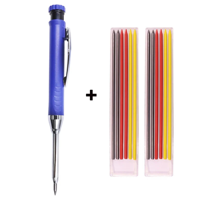 Solid Carpenter Pencil Woodworking  Mechanical 3 Colors Refill Construction Marking Scriber Lead Built-in Sharpener
