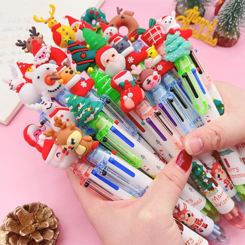 30Pcs/Lot Kawaii Christmas Series Multicolor Ballpoint Pen Cute Cartoon Santa Claus 10Color 6Color 4Color Pens School Kids Gifts
