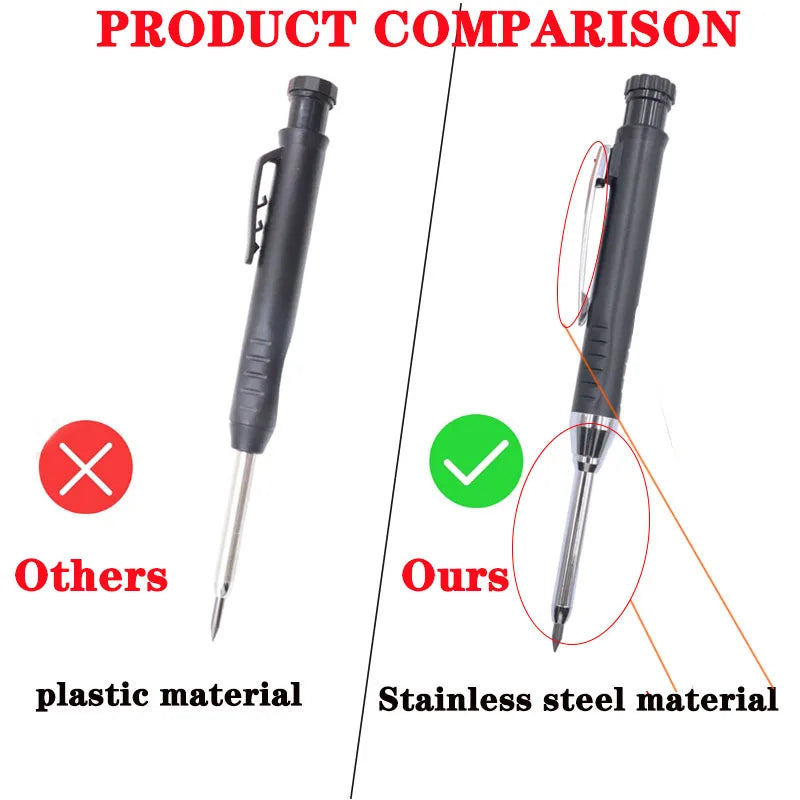 Solid Carpenter Pencil Woodworking  Mechanical 3 Colors Refill Construction Marking Scriber Lead Built-in Sharpener