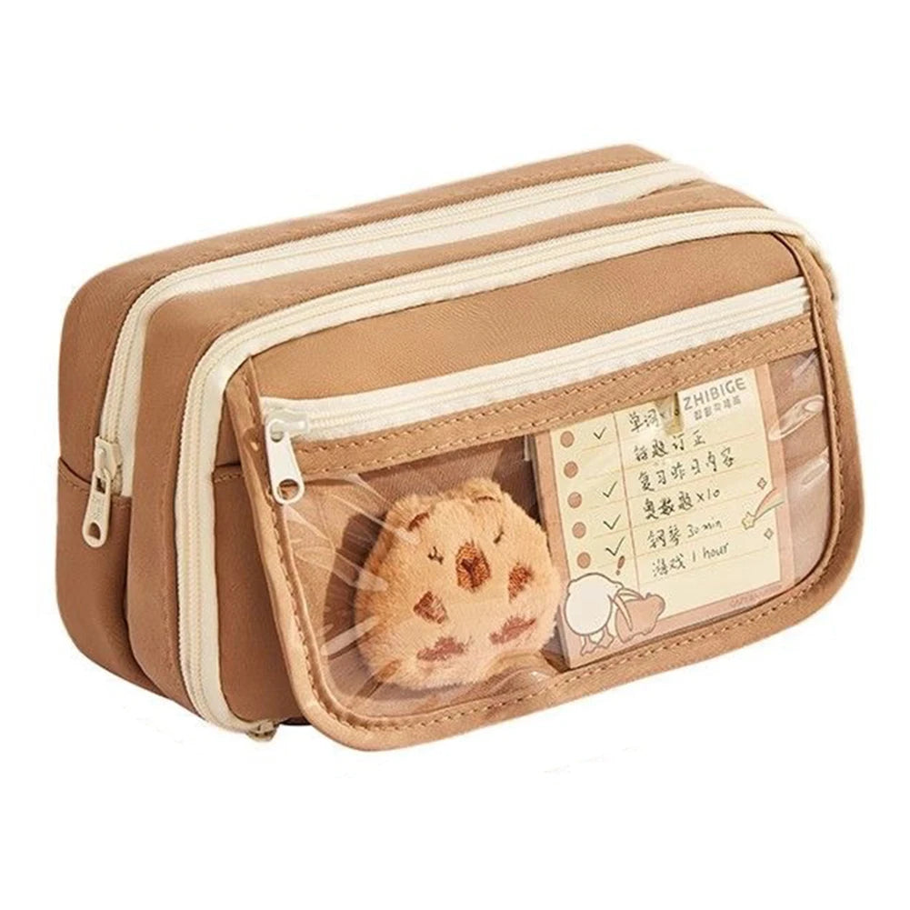 Cute Pencil Case Cartoon Animal Student Pen Pouch Large Stationery Organizer Open Wide Compartment Pen Bo'x For School