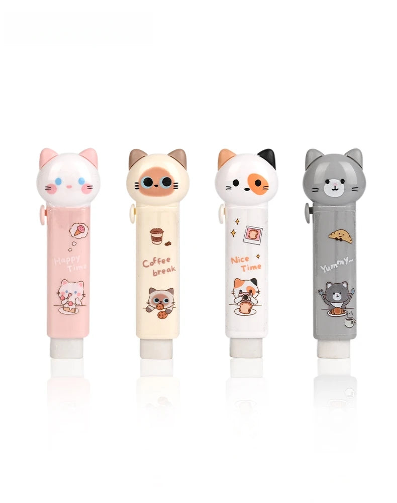 1/4pcs Cartoon Cat Town Eraser Mini Kitty Push Type Rubber Erasers for Pencil Cleaning Stationery School Student A3156