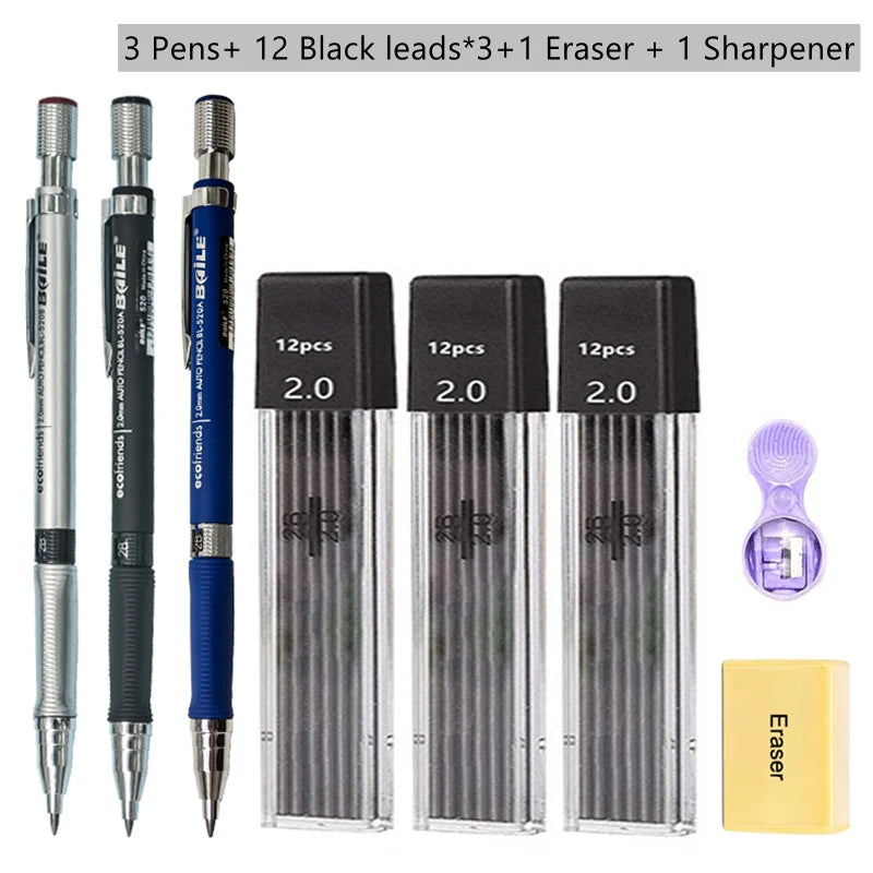 Mechanical Pencil Set 2mm Carpenter Drafting HB Pencil Pen 2.0 mm For Drawing Writing Sketching Kawaii School Automatic Supplies