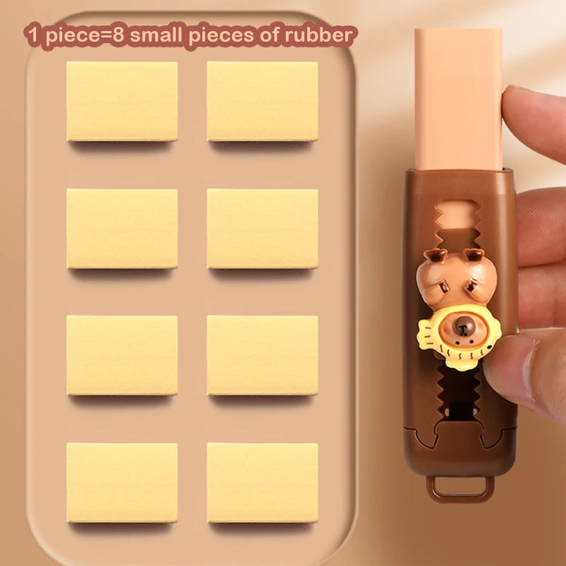 Kawaii Cute Push Pull Capybara Eraser Soft School Supplies Clean Mess Free Stationary Office Student Rubber Eraser For Kids Gift