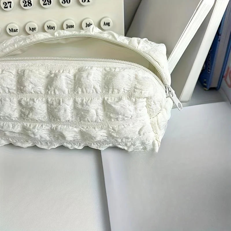 1pcs Creative Cream Puff Pencil Bags Student Large Capacity Solid Color Pencil Case Multi-functional Storage Bag Stationery Box