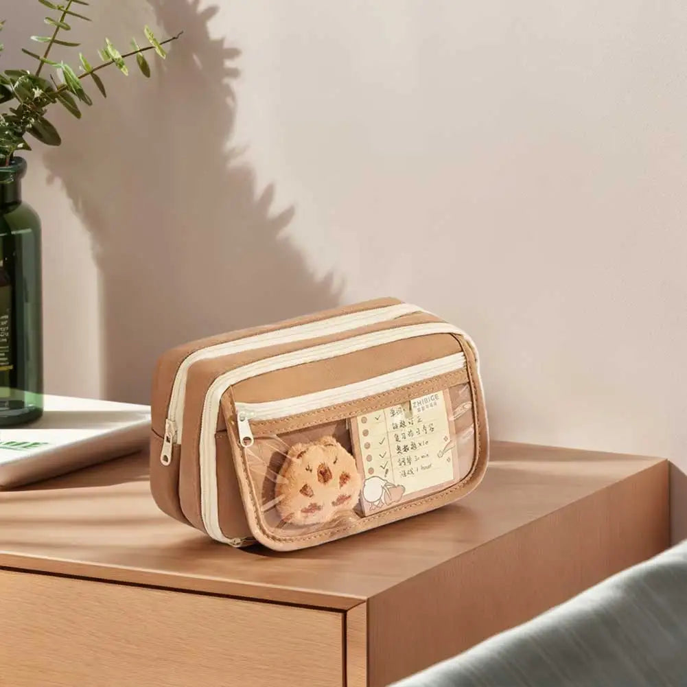 Cute Pencil Case Cartoon Animal Student Pen Pouch Large Stationery Organizer Open Wide Compartment Pen Bo'x For School