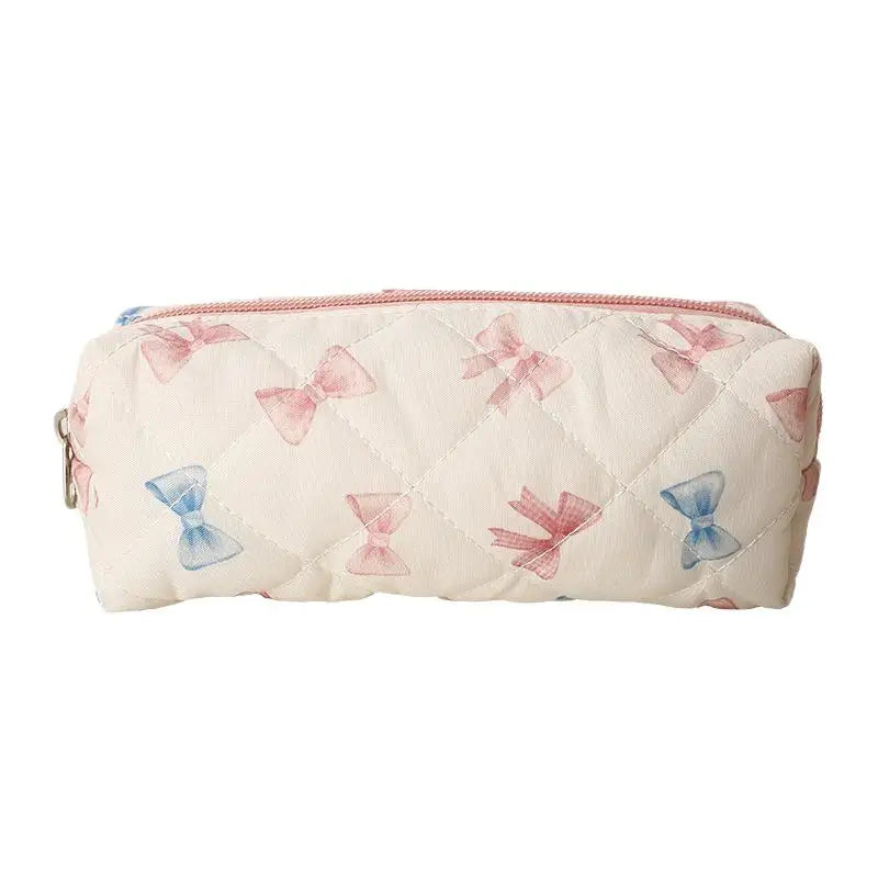 Cute Bow Floral Pen Bag Cherry Pencil Case Portable Large Capacity Student Stationery Storage Bag Girly Cosmetic Bag Gifts