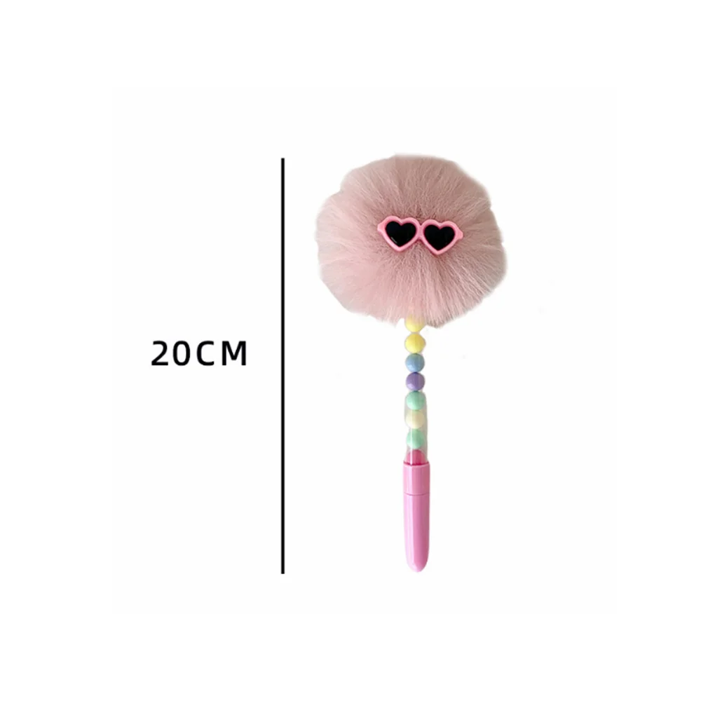 Cartoon Funny Googly Eyes Glasses Pom Pom Ball Pen Creative Writing Ballpoint Pen for School Girls Journal Stationery Kids Gift