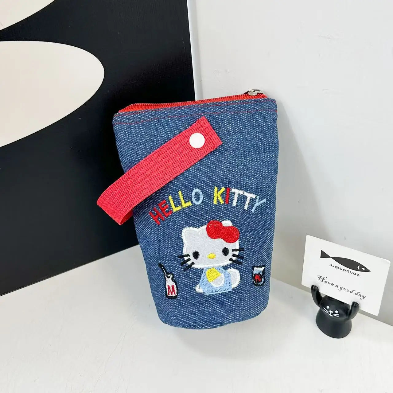 Hello Kitty Embroidery Pen Case Large Capacity Water Bucket Design Foldable Portable Pencil Bag For School College Students