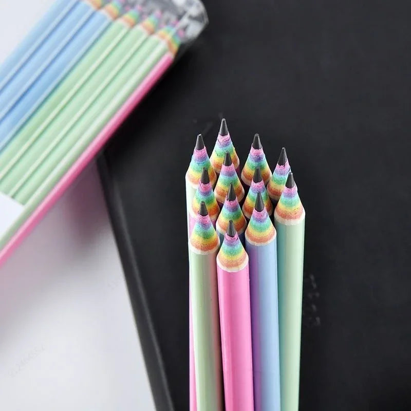 12 Packs Children's rainbow paper HB Pencil Environmentally Friendly Non-toxic Pencils Writing And Painting School Stationery