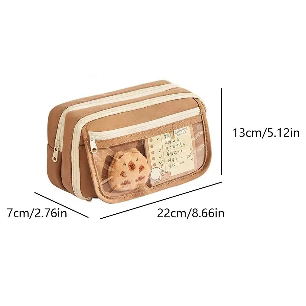 Cute Pencil Case Cartoon Animal Student Pen Pouch Large Stationery Organizer Open Wide Compartment Pen Bo'x For School