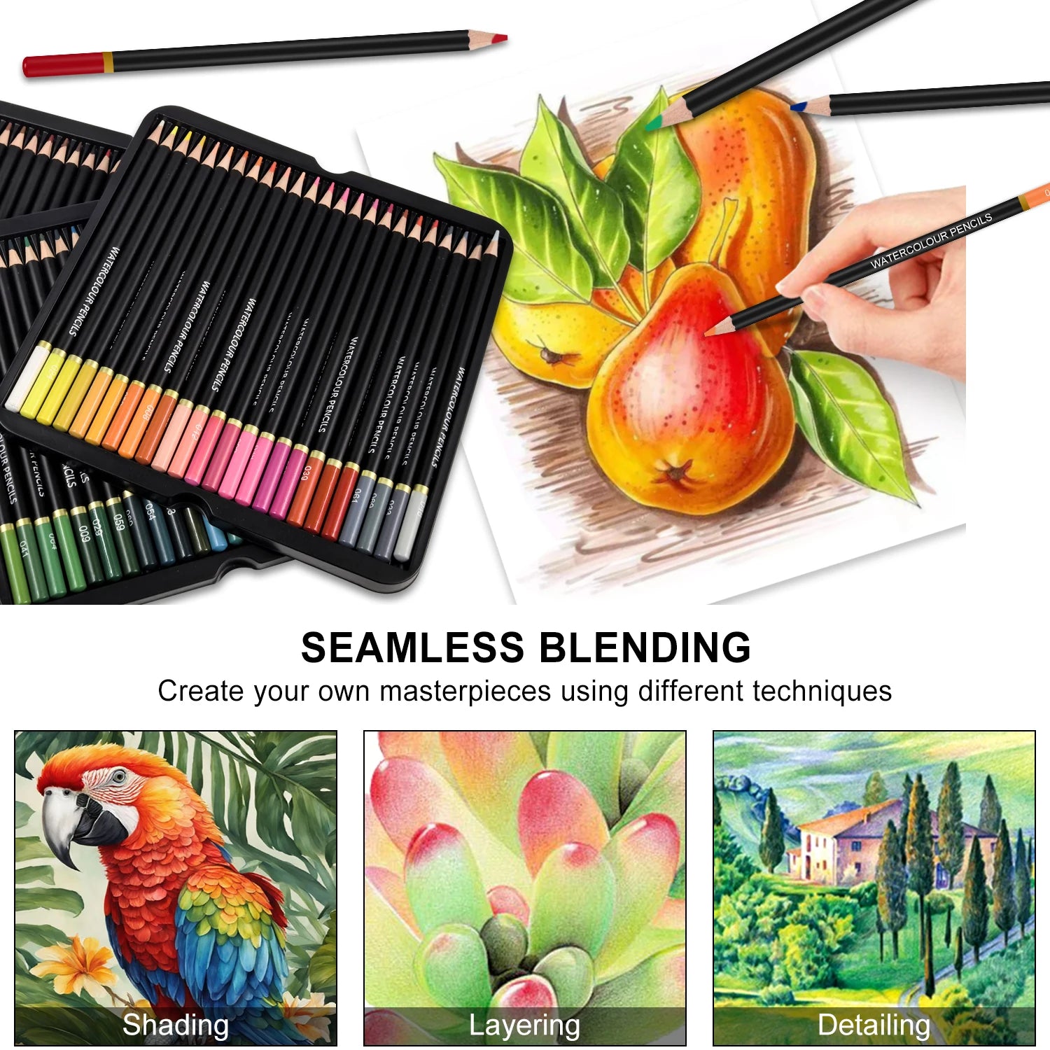 Watercolor/oil-based Colored Pencils,Set of 36/48/50/72 Professional Colored Pencils for Adult ,for Coloring,Blending & Layering