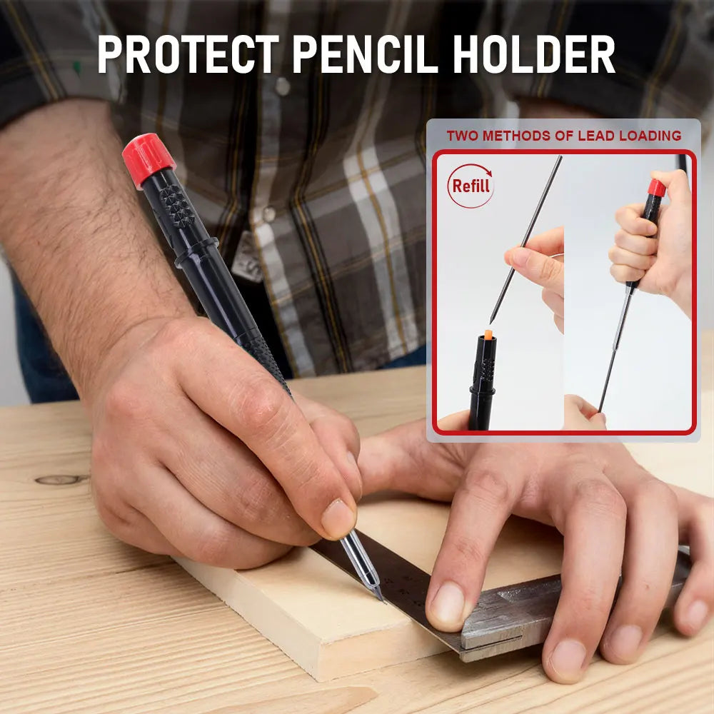 Multicolored 2.8mm Woodworking Mechanical Pencil with Sheath Built In Pencil Sharpener Long Headed Deep Hole Marking Pencil
