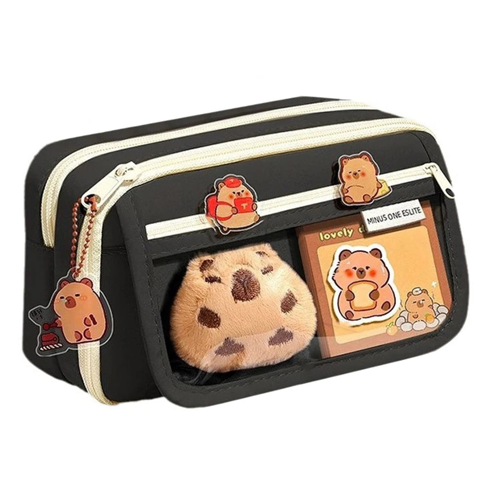 Cute Pencil Case Cartoon Animal Student Pen Pouch Large Stationery Organizer Open Wide Compartment Pen Bo'x For School