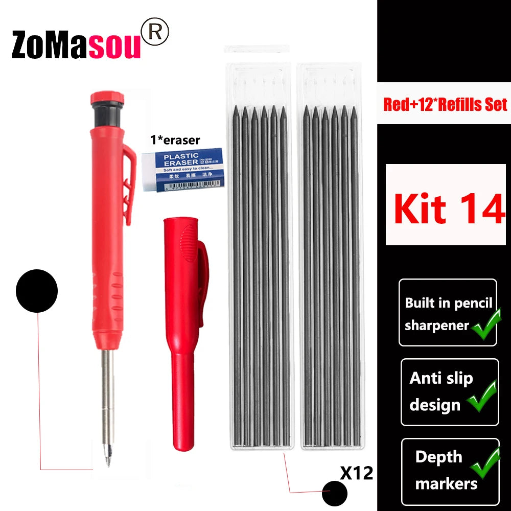 Top Solid Carpenter Mechanical Pencil Woodworking Long Head Deep Hole Markers Pen Pencils Refill Leads Sharpener Stationery