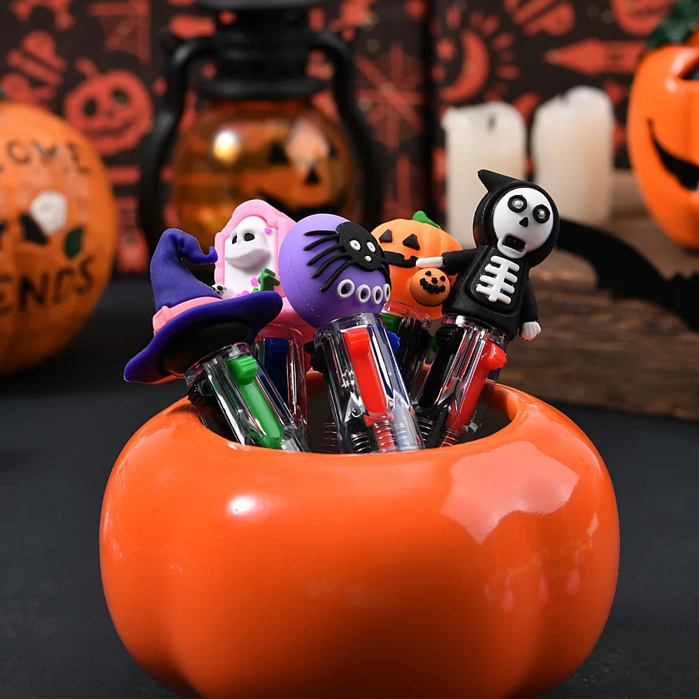 20Pcs/Lot Get 1 free Cartoon Halloween Mini Four-color Ballpoint Pen Cute Multi-color Pens Gift Kids Colorful Writing Supplies
