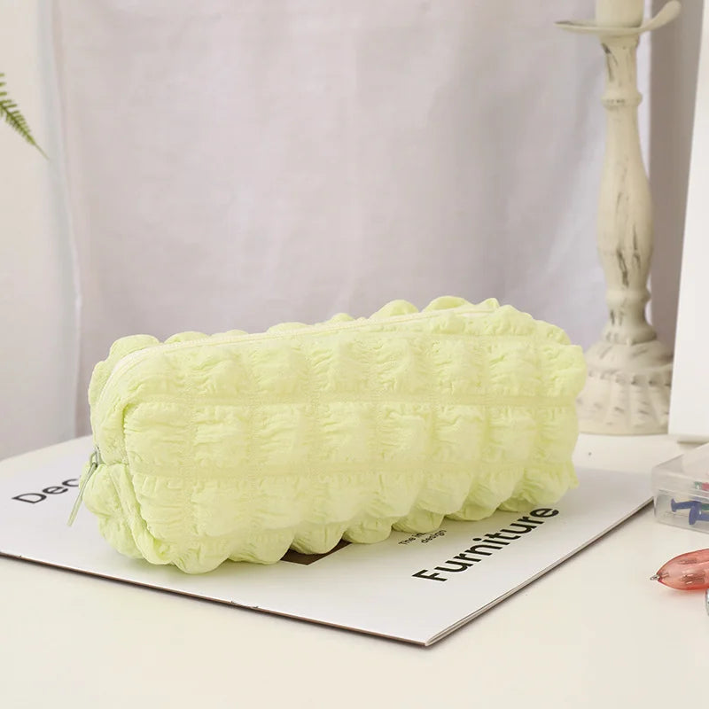 1pcs Creative Cream Puff Pencil Bags Student Large Capacity Solid Color Pencil Case Multi-functional Storage Bag Stationery Box
