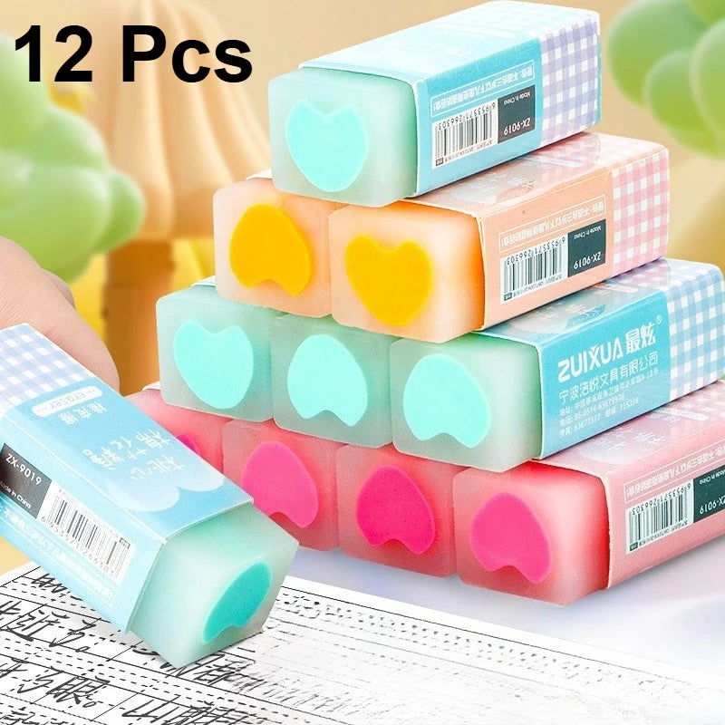 6/12/24/30Pcs Erasers Cute Kawaii Cotton Candy Colorful Heart Filled Erasers Erase in Lines Student Stationery School Supplies.