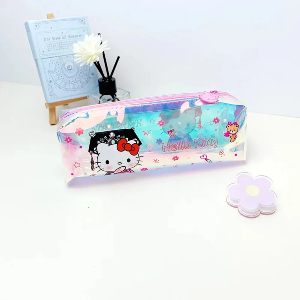 Sanrio Hello Kitty Pen Bag Cartoon Kuromi Student Stationery Laser Pencil  TPU Multifunctional Waterproof Stationery Storage Bag