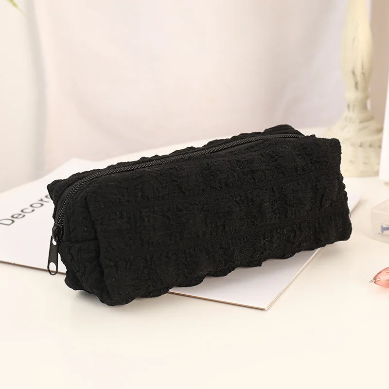 1pcs Creative Cream Puff Pencil Bags Student Large Capacity Solid Color Pencil Case Multi-functional Storage Bag Stationery Box