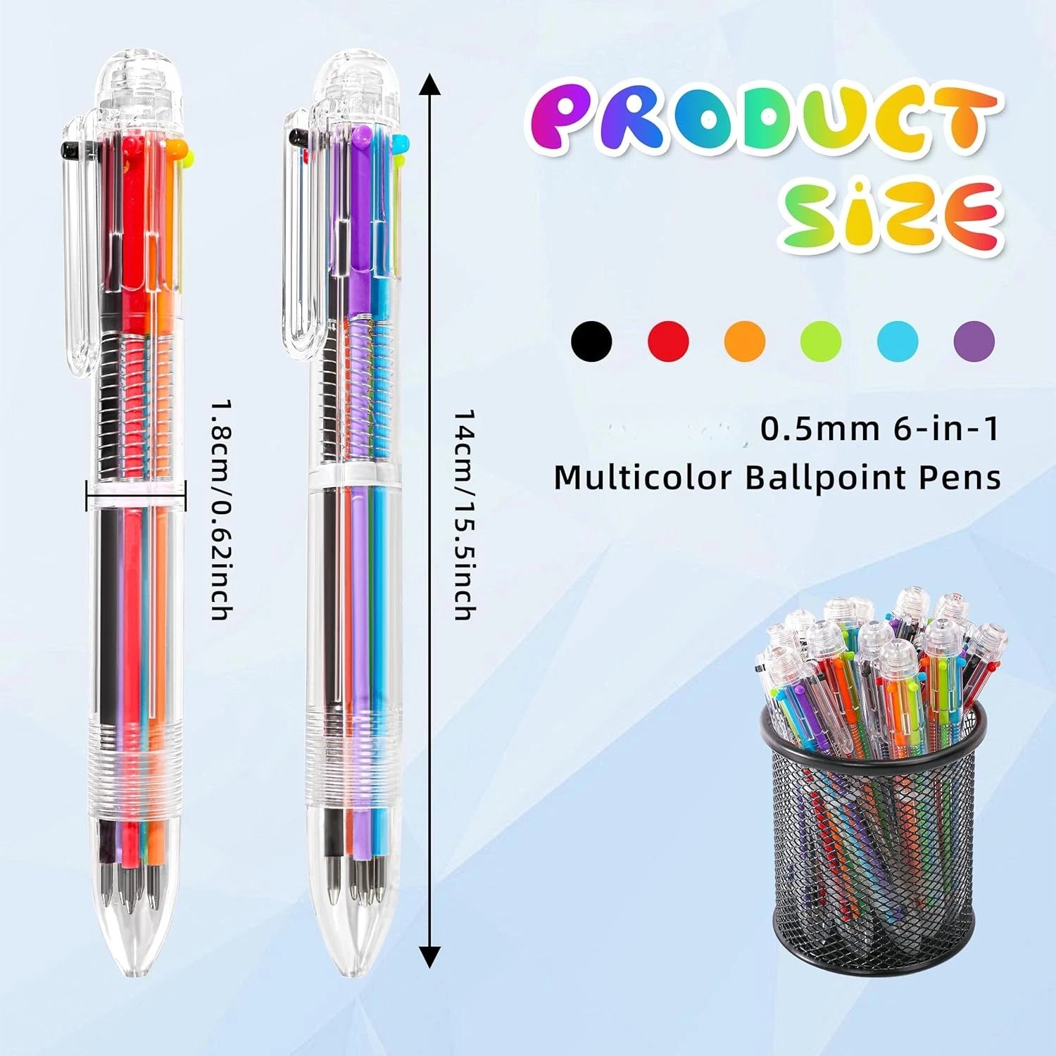 12 Pcs 6-in-1 Multicolor Ballpoint Pens 0.5mm Party Favors 6 Colors Retractable Multicolor Pen For Office School Supplies