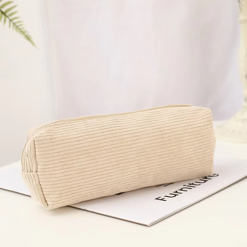LUSQI Creative Cartoon Shark Corduroy Pencil Case Stain-Resistant Student Pencil Case Unisex Large Capacity Stationery Case