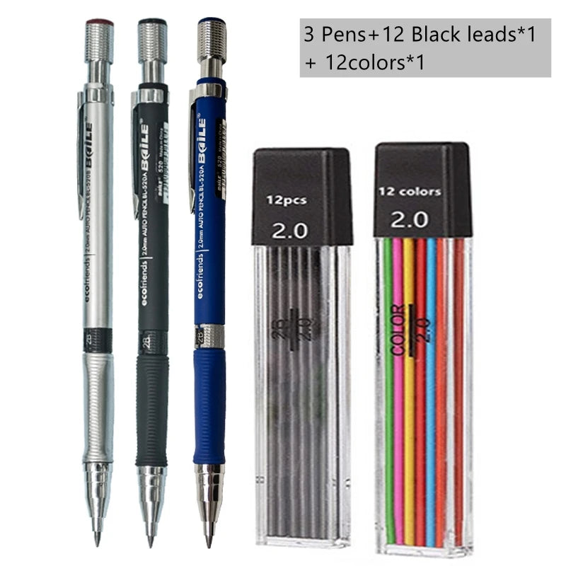Mechanical Pencil Set 2mm Carpenter Drafting HB Pencil Pen 2.0 mm For Drawing Writing Sketching Kawaii School Automatic Supplies