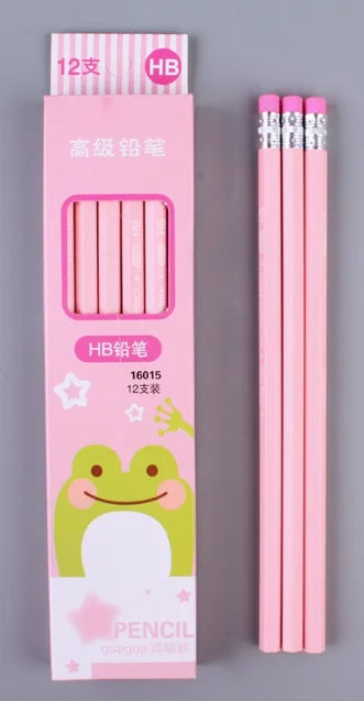 12 HB Cartoon Non-toxic Pencils with Erasers At The End for Children, Multi-color Learning Supplies for Writing and Drawing
